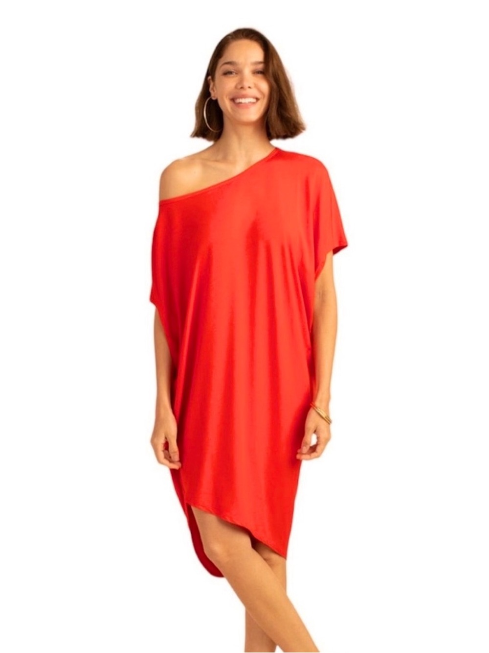 Trina Turk Radiant One-Shoulder Asymmetric Draped Kaftan Dress Red Size S EUC